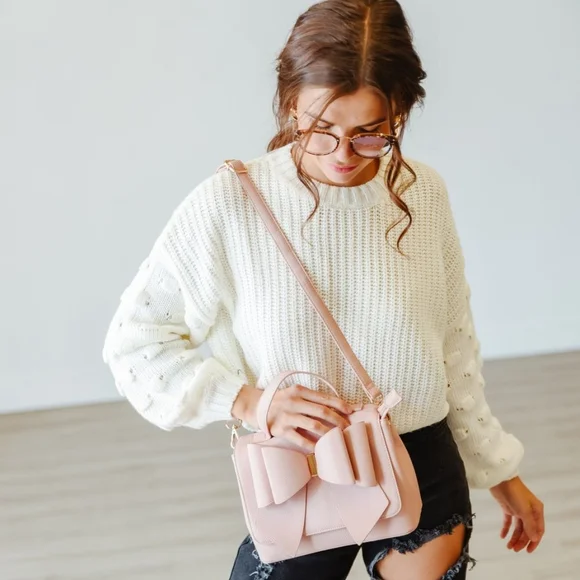 Vegan Leather Bow Purse (Baby Pink) - Picture 4 of 4